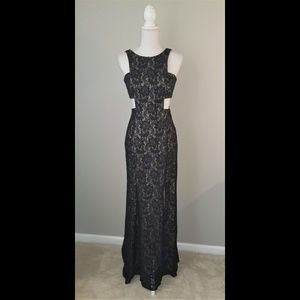 Morgan and Co Black Lace Side Cut Out Sequin Dress